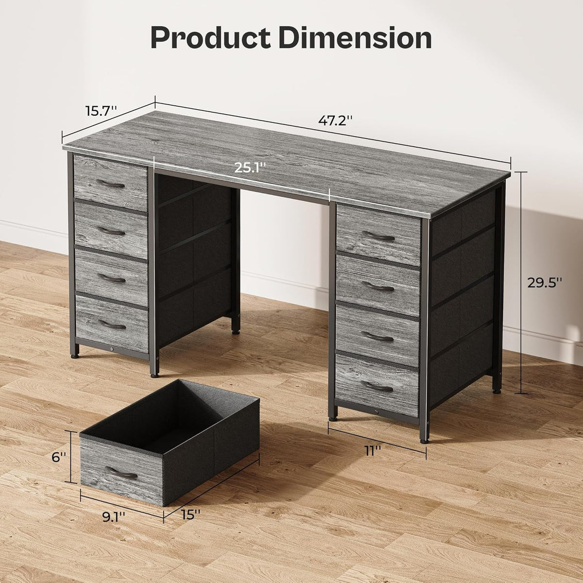 47-Inch Computer Desk With 8 Drawers For Home Office