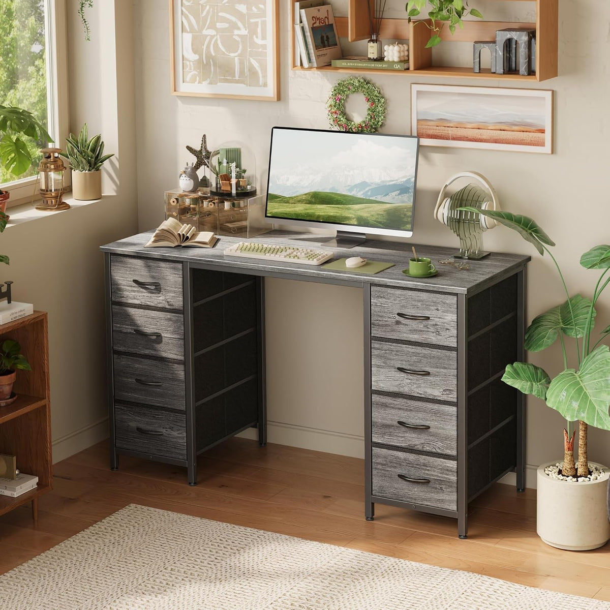 47-Inch Computer Desk With 8 Drawers For Home Office