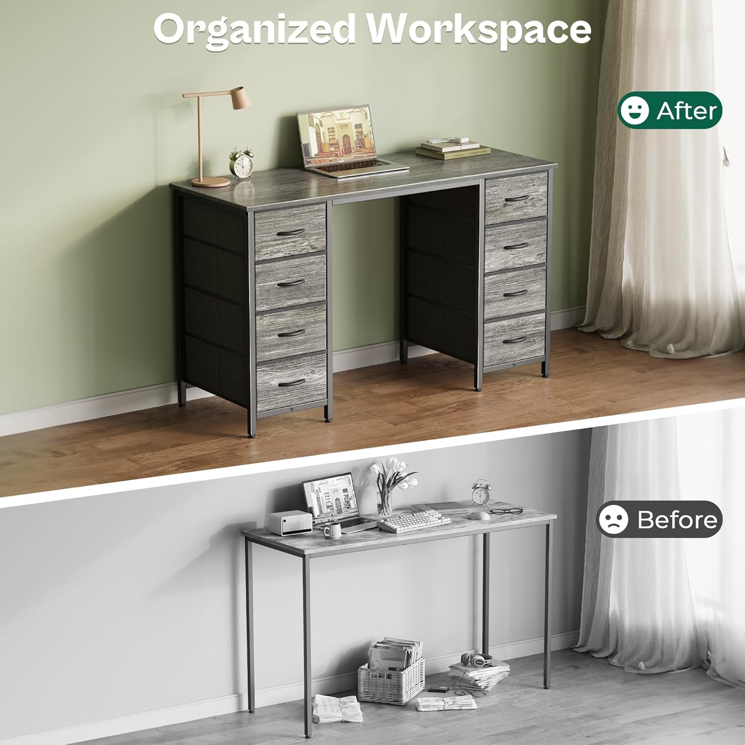 47-Inch Computer Desk With 8 Drawers For Home Office