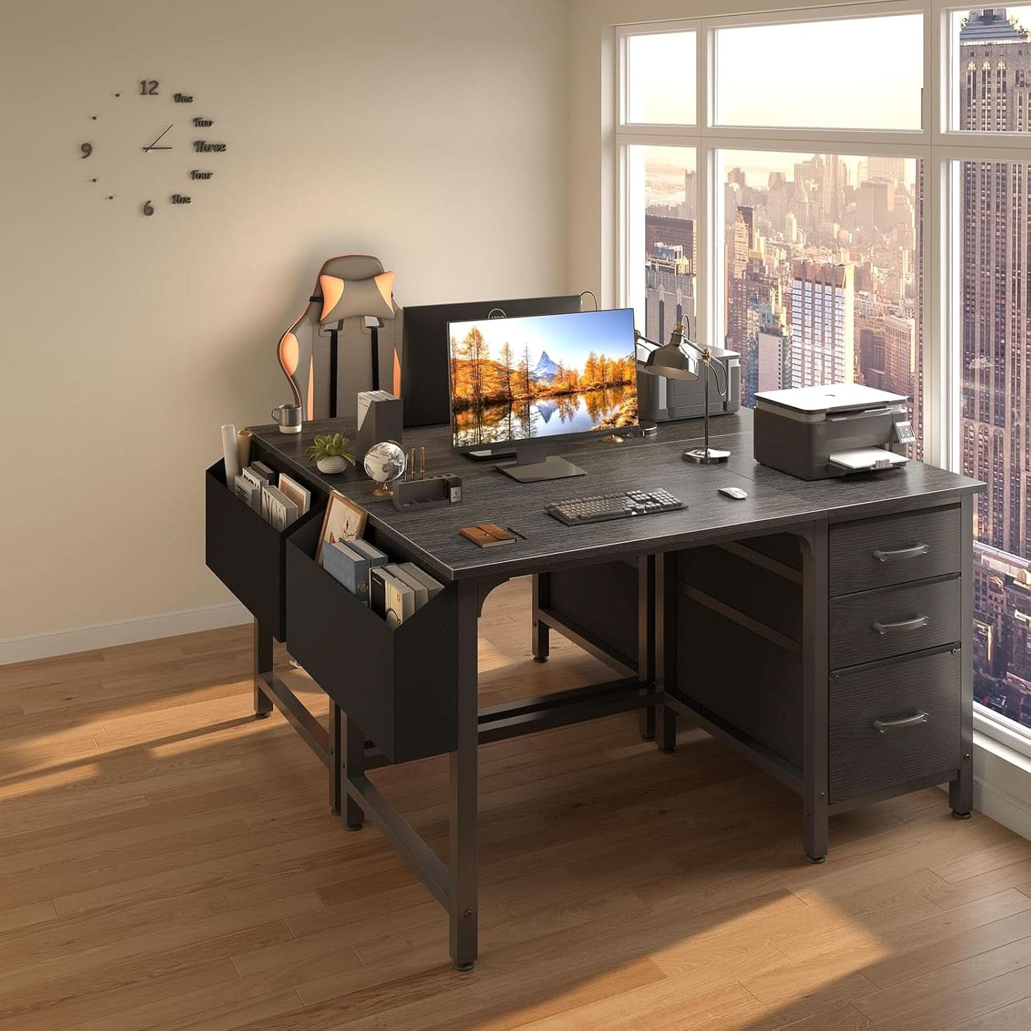 47 Inch Computer Desk With File Drawers For Small Space