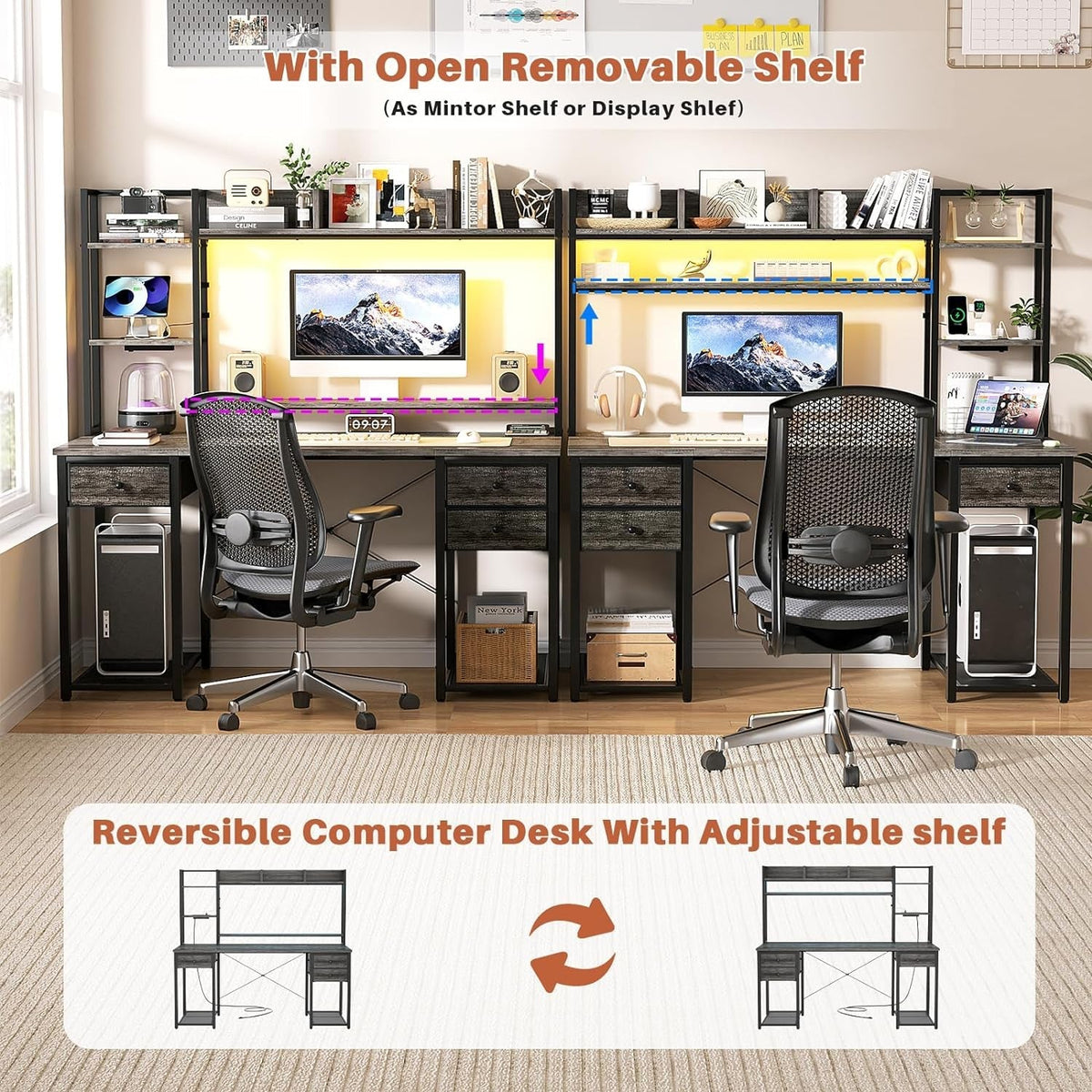 47 Inch Computer Desk With Hutch And Drawers Black Oak
