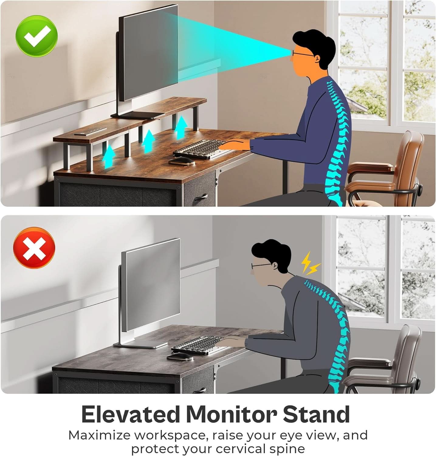 47 Inch Computer Desk With LED Lights And Power Outlets