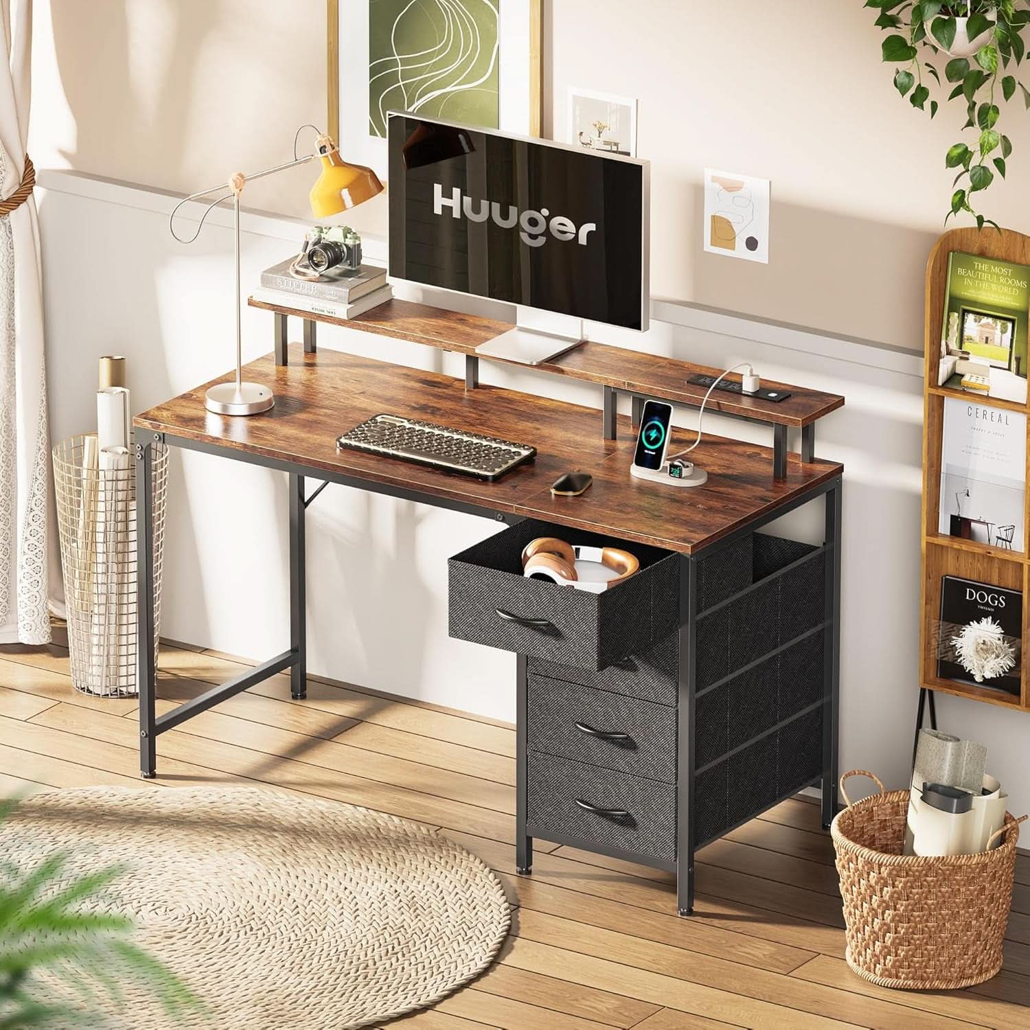 47 Inch Computer Desk With LED Lights And Power Outlets
