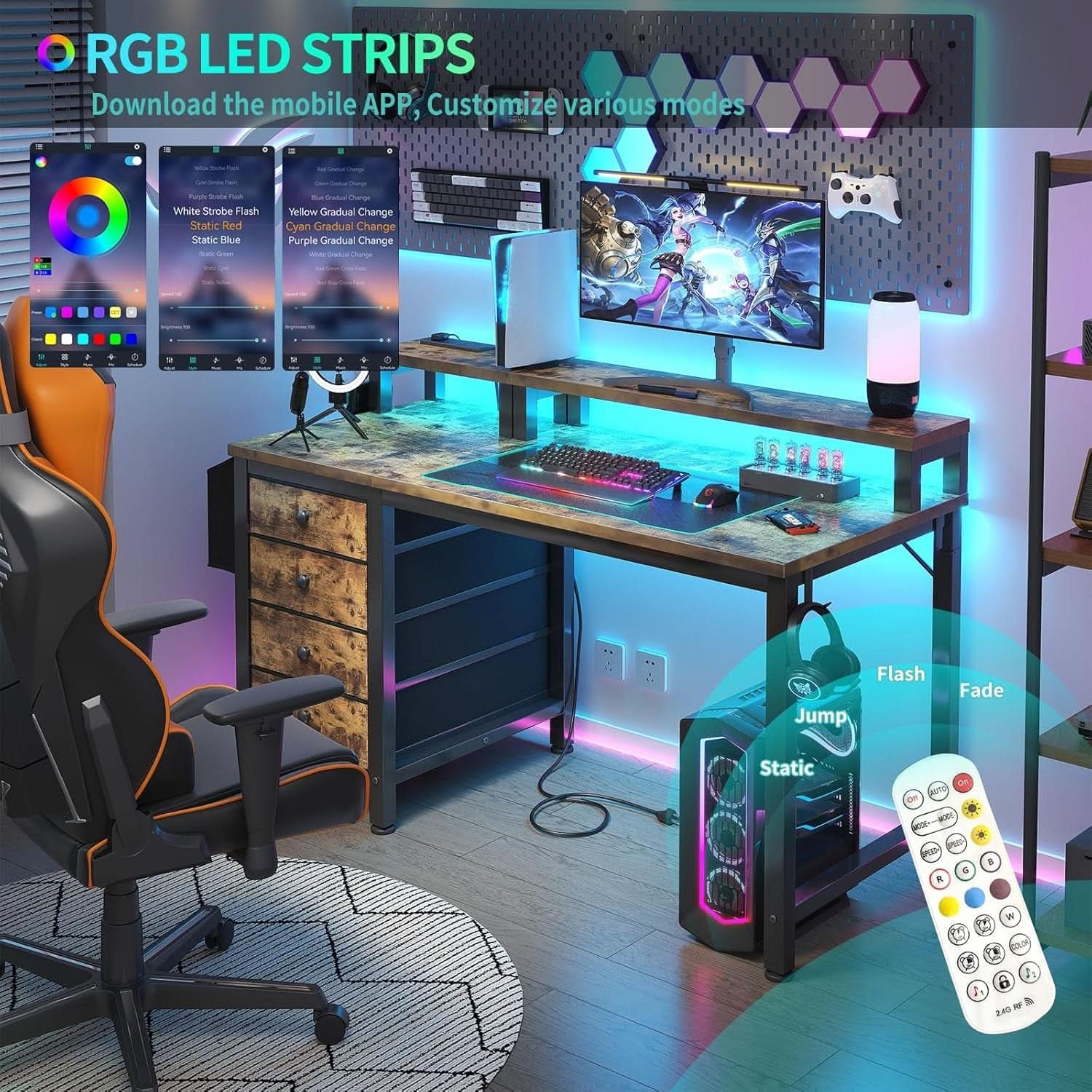 47 Inch Computer Desk With Monitor Stand For Home Office