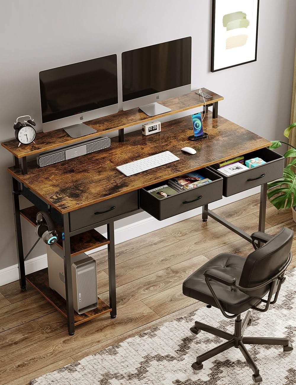 47-Inch Computer Desk With Power Outlets And LED Light