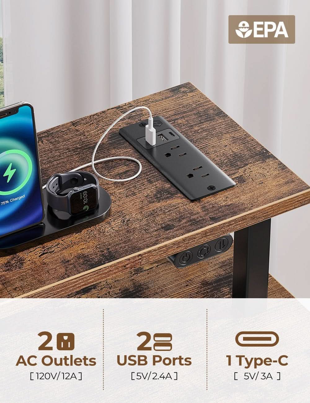 47-Inch Computer Desk With Power Outlets And LED Light