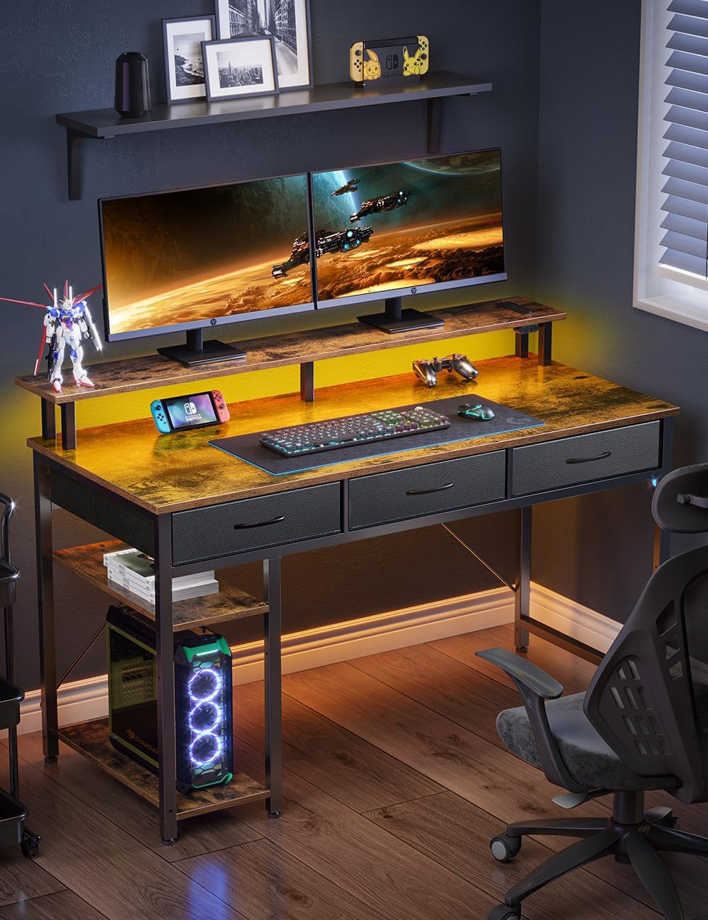 47-Inch Computer Desk With Power Outlets And LED Light