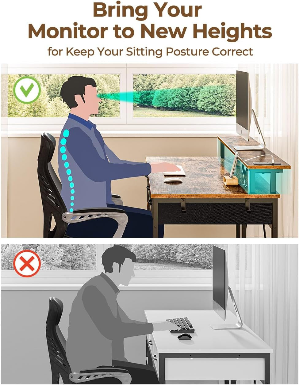 47-Inch Computer Desk With Power Outlets And LED Light