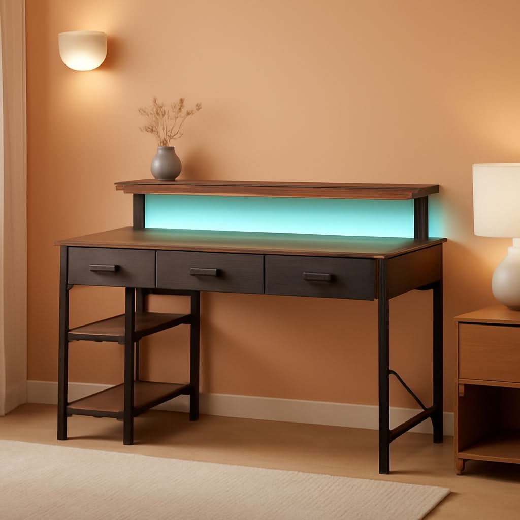 47-Inch Computer Desk With Power Outlets And LED Light