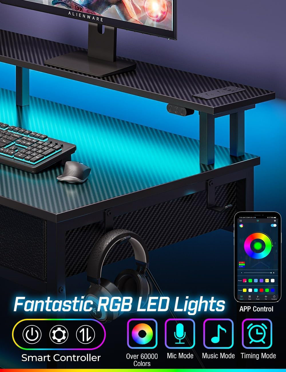 47 Inch Computer Desk With Power Outlets For Home Office