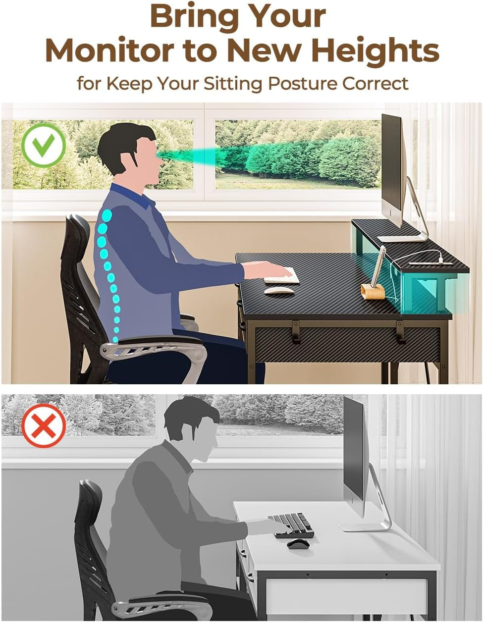 47 Inch Computer Desk With Power Outlets For Home Office