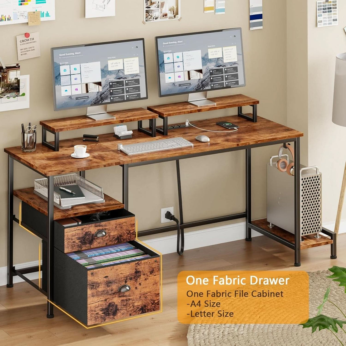 47 Inch Computer Desk With Power Outlets Monitor Stands
