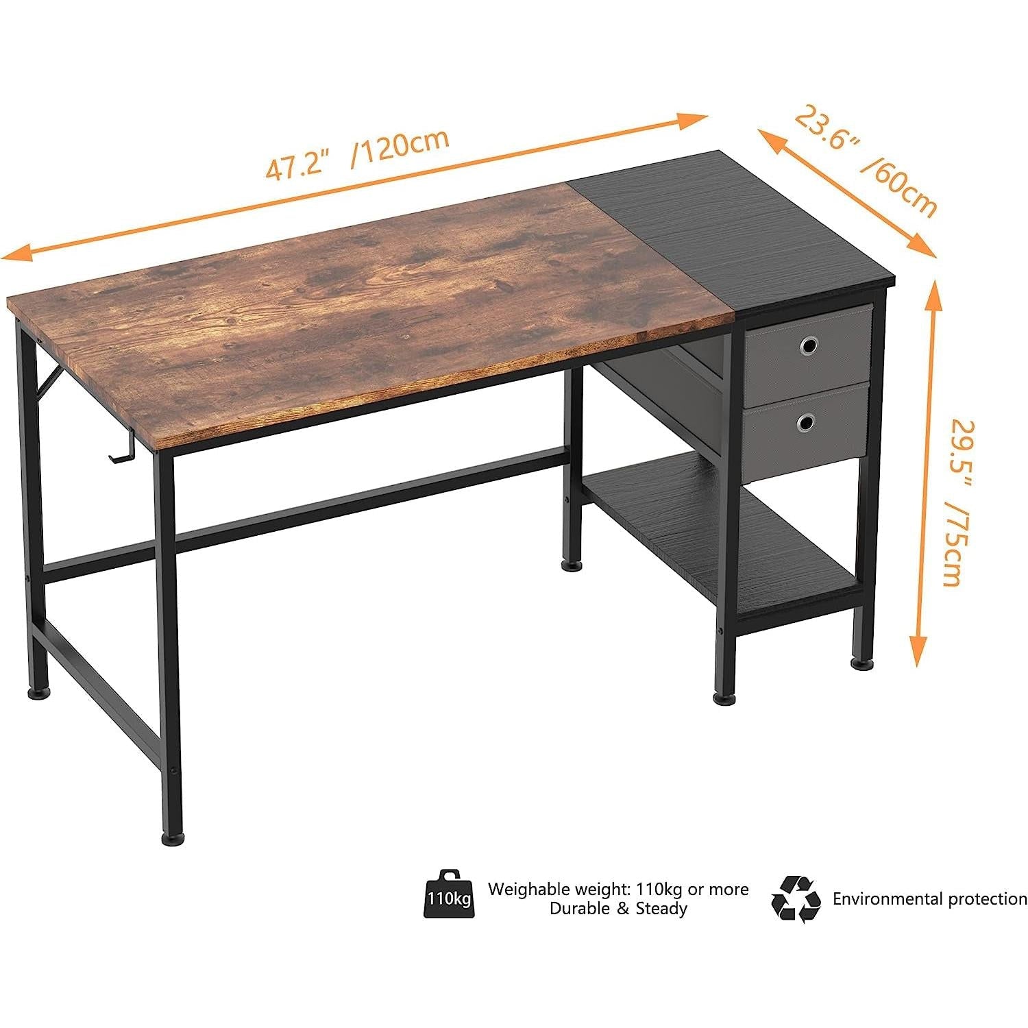 47 Inch Desk With Drawers And Shelves For Home Office
