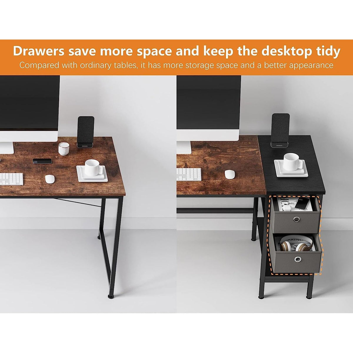 47 Inch Desk With Drawers And Shelves For Home Office