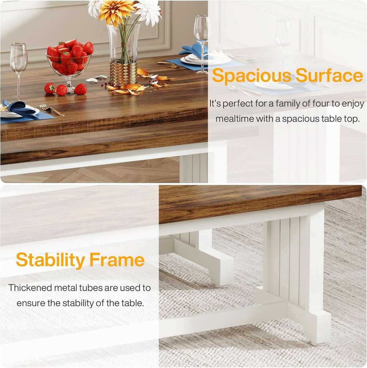 47 Inch Dining Table Set For 4 With 2 Benches Farmhouse White And Rustic Brown