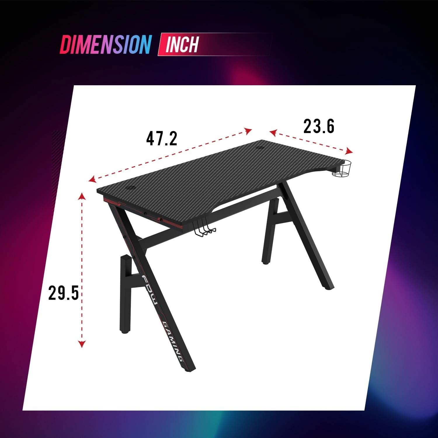 47 Inch Gaming Desk With Cup Holder For Home Office