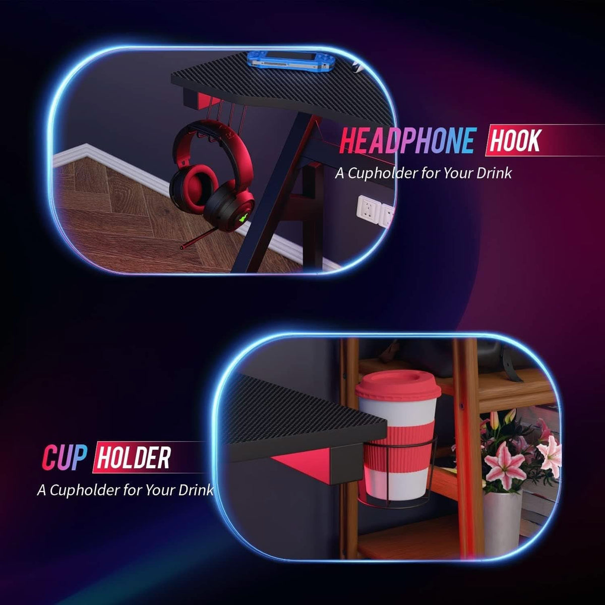 47 Inch Gaming Desk With Cup Holder For Home Office