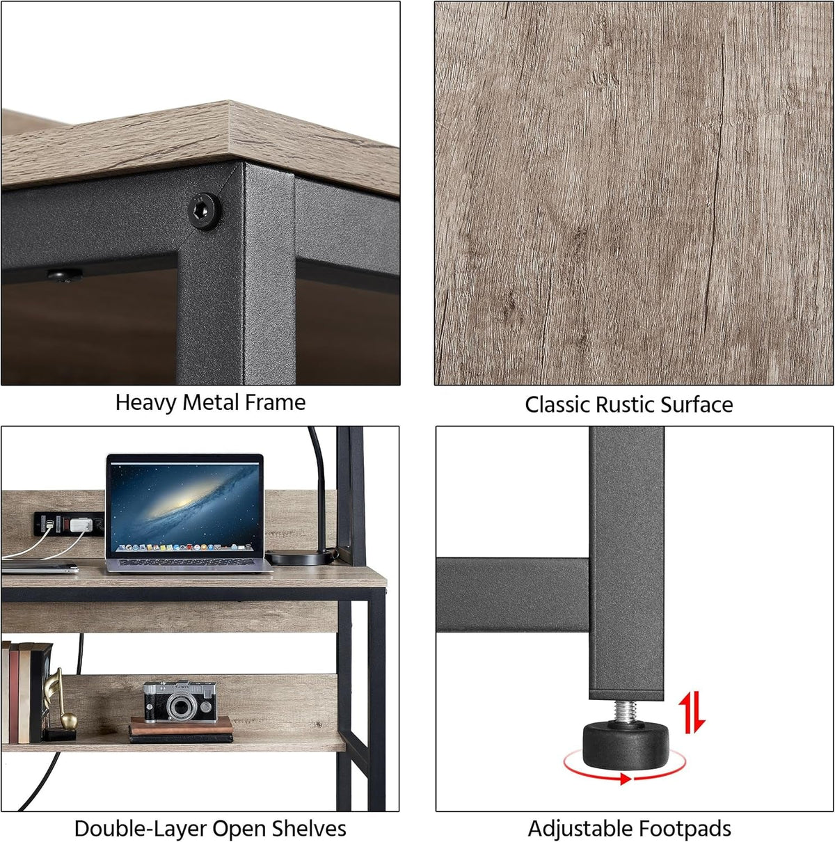 47-Inch Gray Desk With USB Ports And Power Outlets