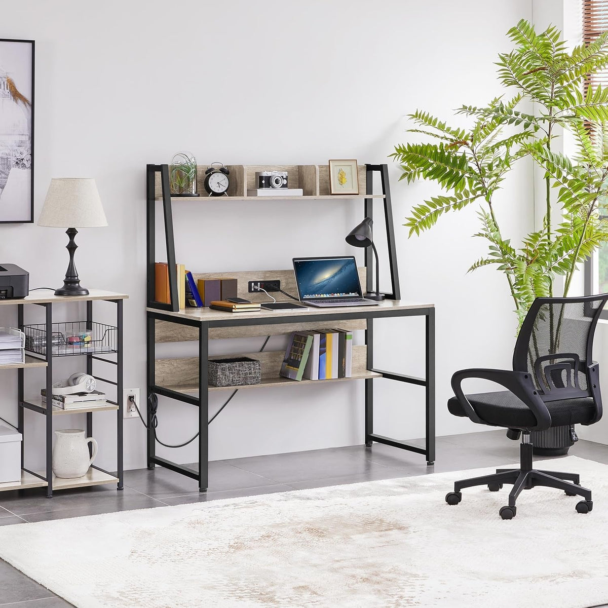 47-Inch Gray Desk With USB Ports And Power Outlets