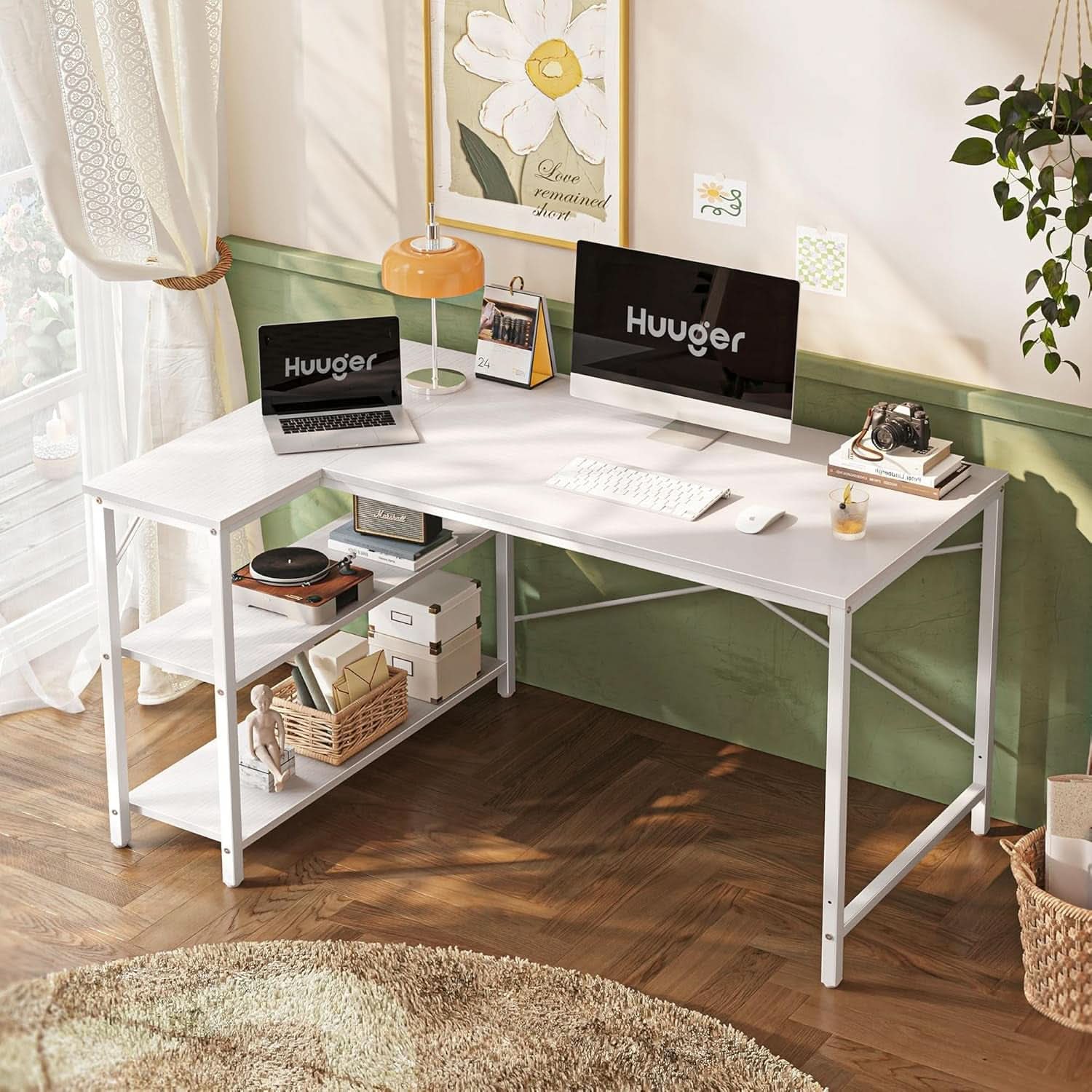 47 Inch L Shaped Computer Desk With Reversible Storage Shelves