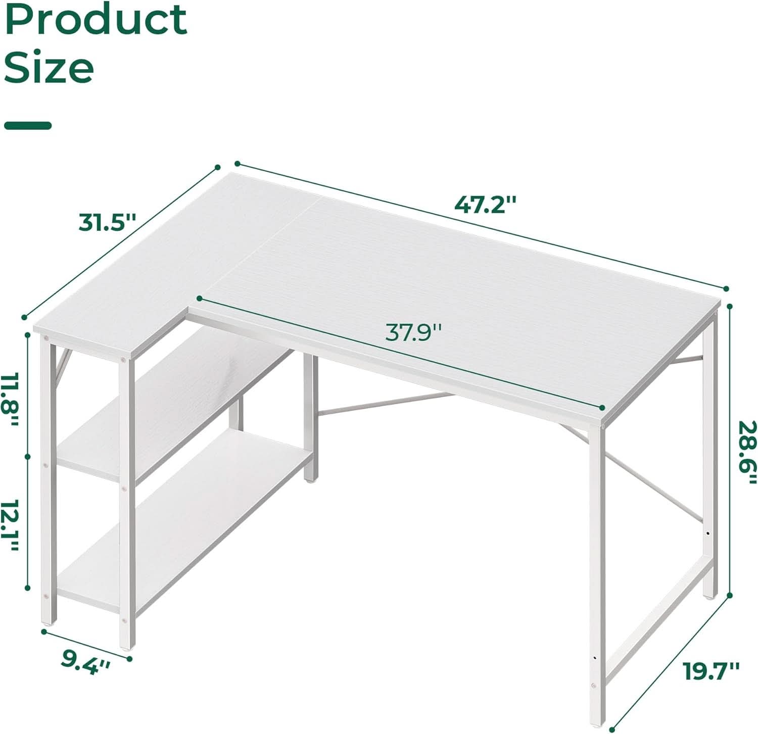 47 Inch L Shaped Computer Desk With Reversible Storage Shelves