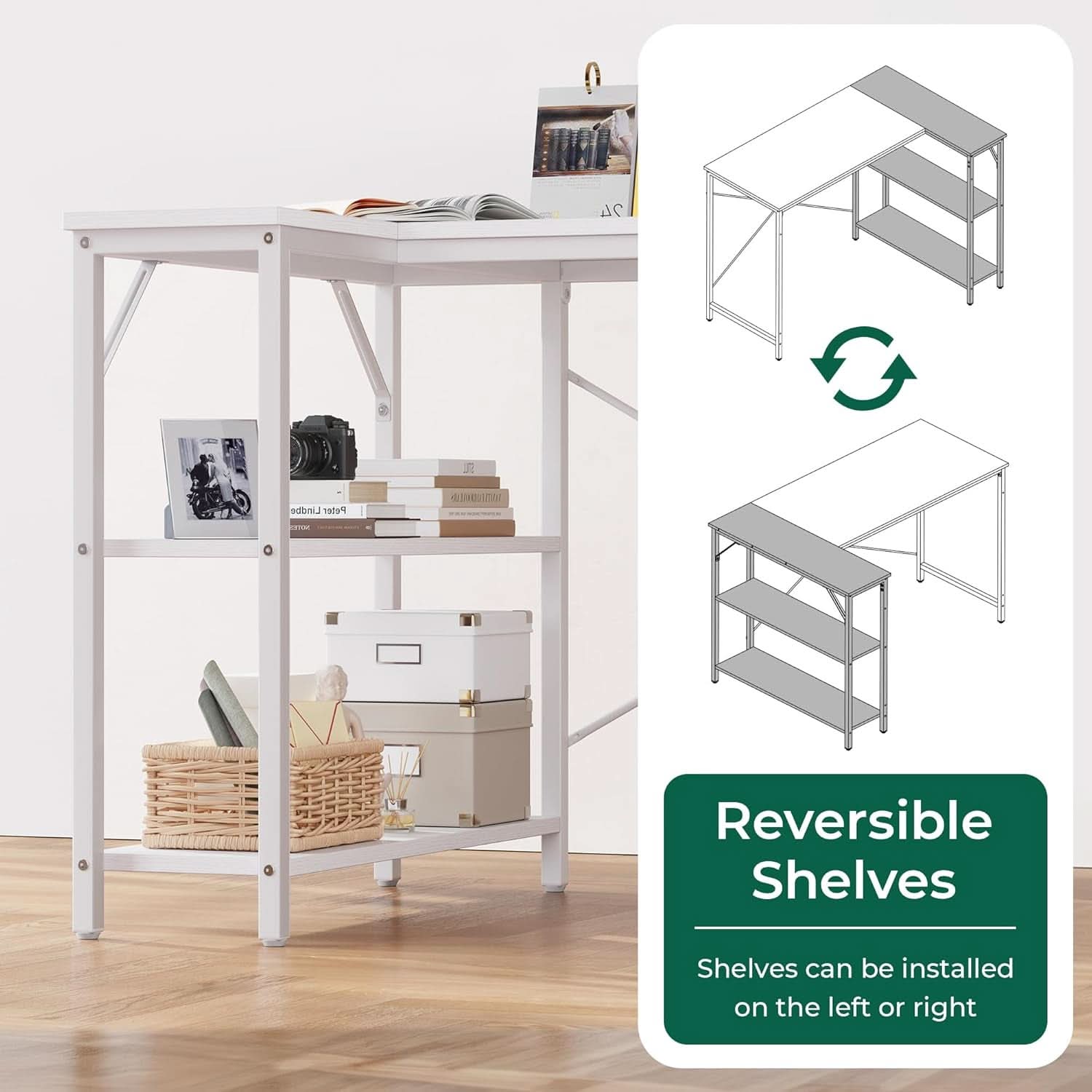 47 Inch L Shaped Computer Desk With Reversible Storage Shelves