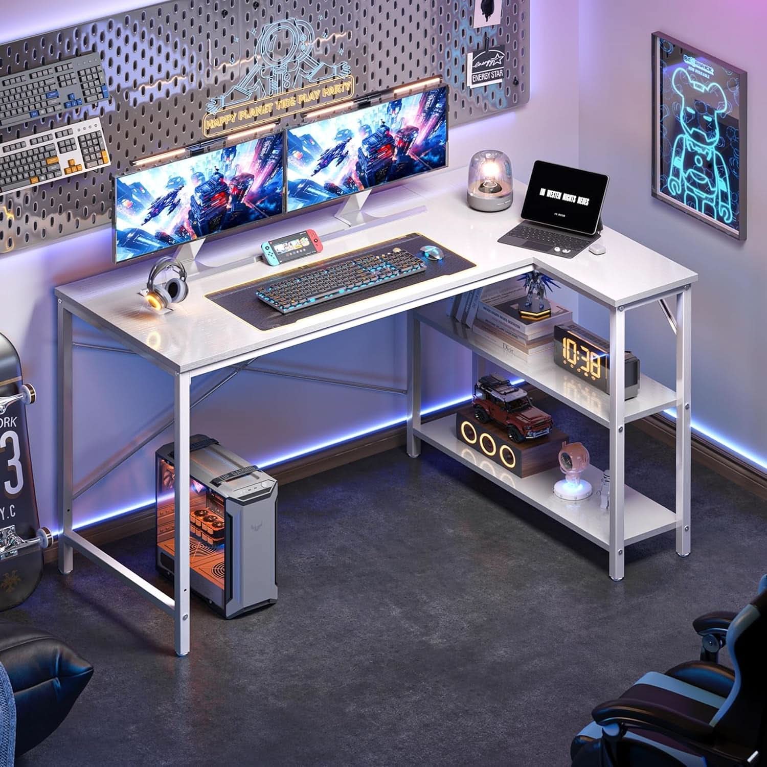 47 Inch L Shaped Computer Desk With Reversible Storage Shelves
