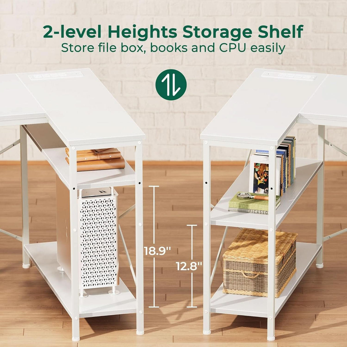 47 Inch L Shaped Desk With Power Outlets For Home Office