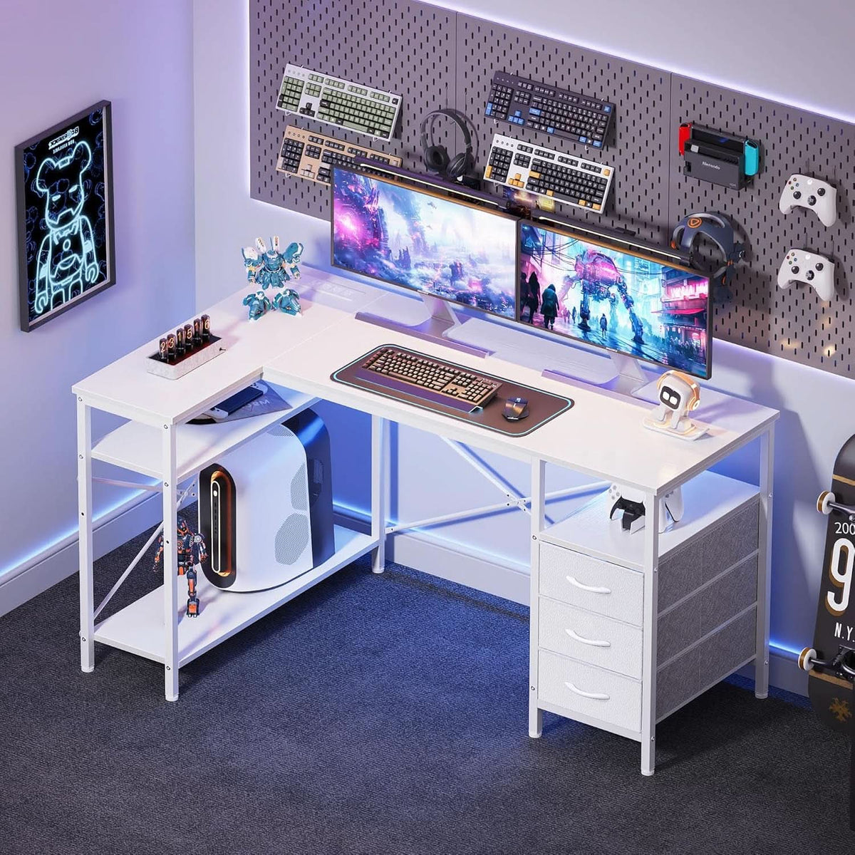 47 Inch L Shaped Desk With Power Outlets For Home Office
