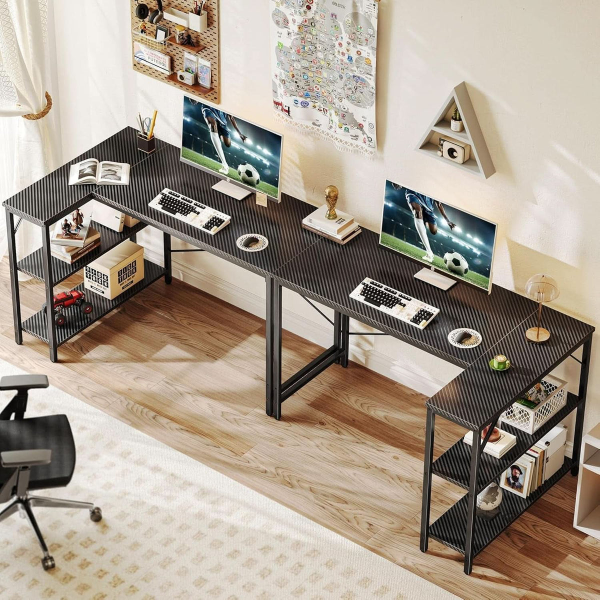 47 Inch L Shaped Desk With Reversible Shelves Carbon Fiber