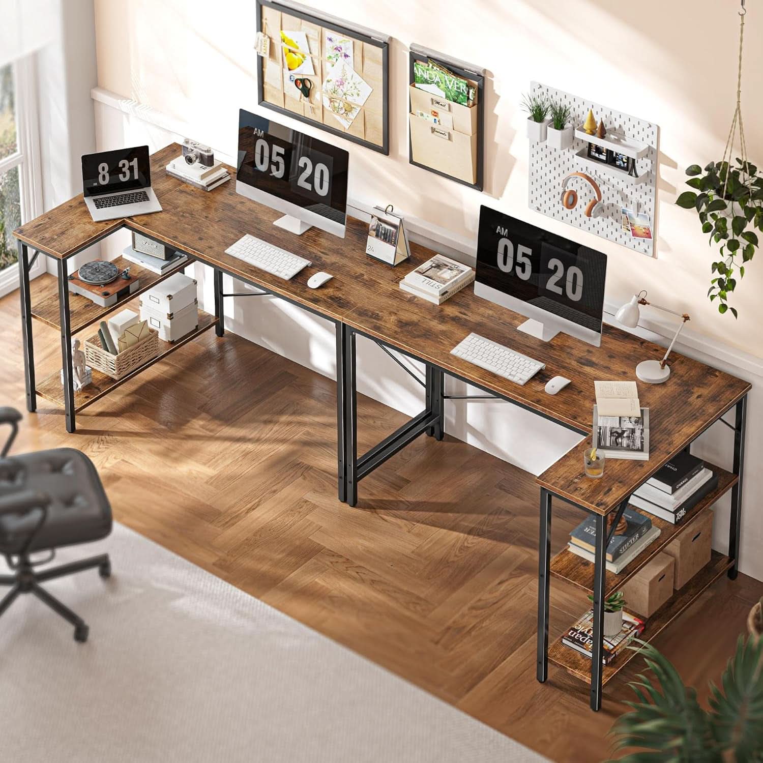 47 Inch L Shaped Desk With Reversible Shelves Rustic Brown