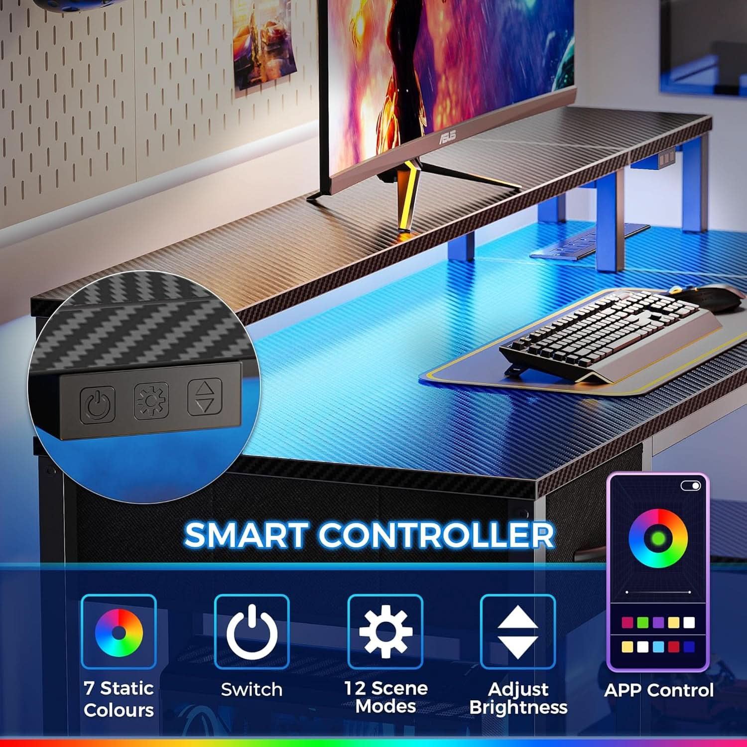 47 Inch L Shaped Gaming Computer Desk Power Outlets Plus