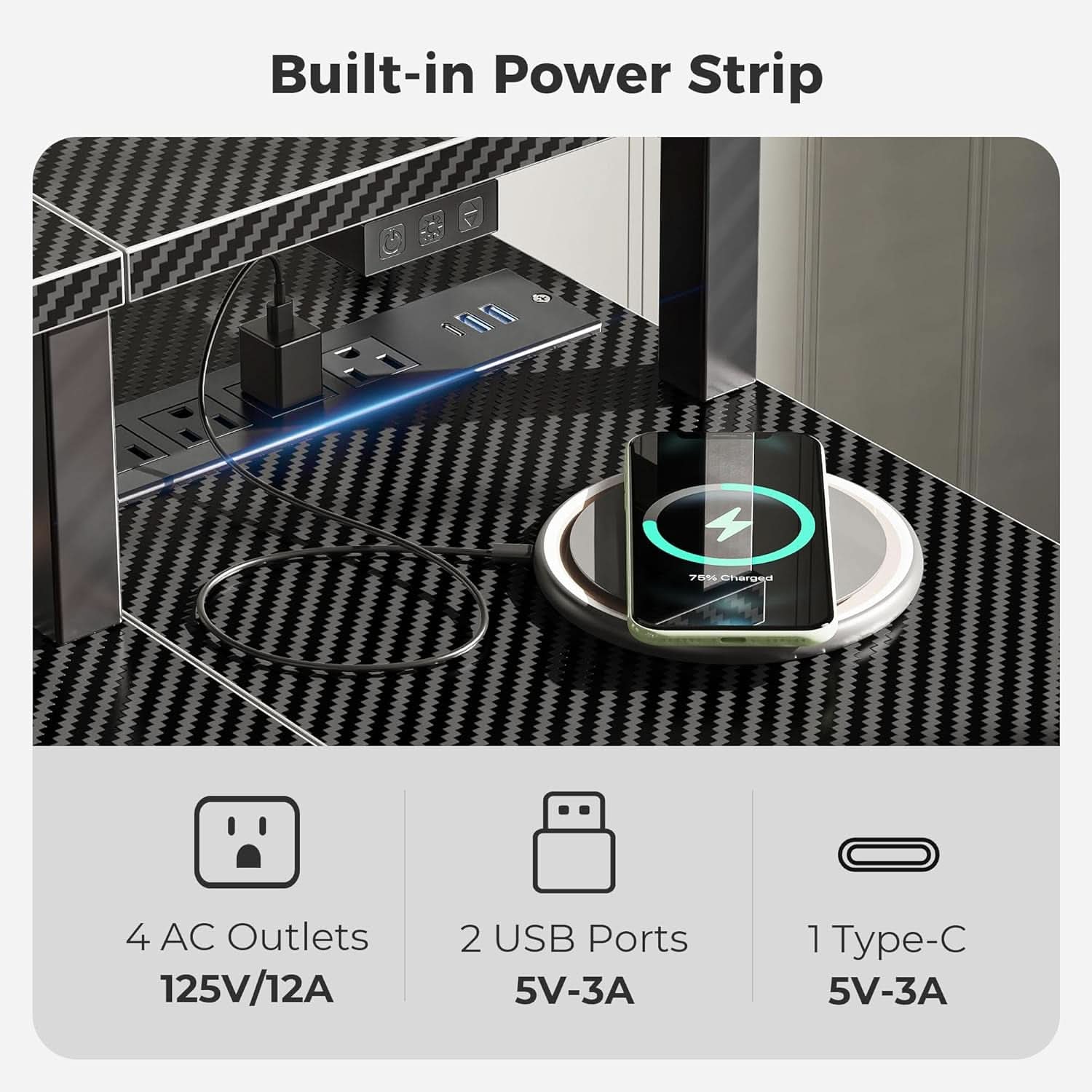 47 Inch L Shaped Gaming Computer Desk Power Outlets Plus