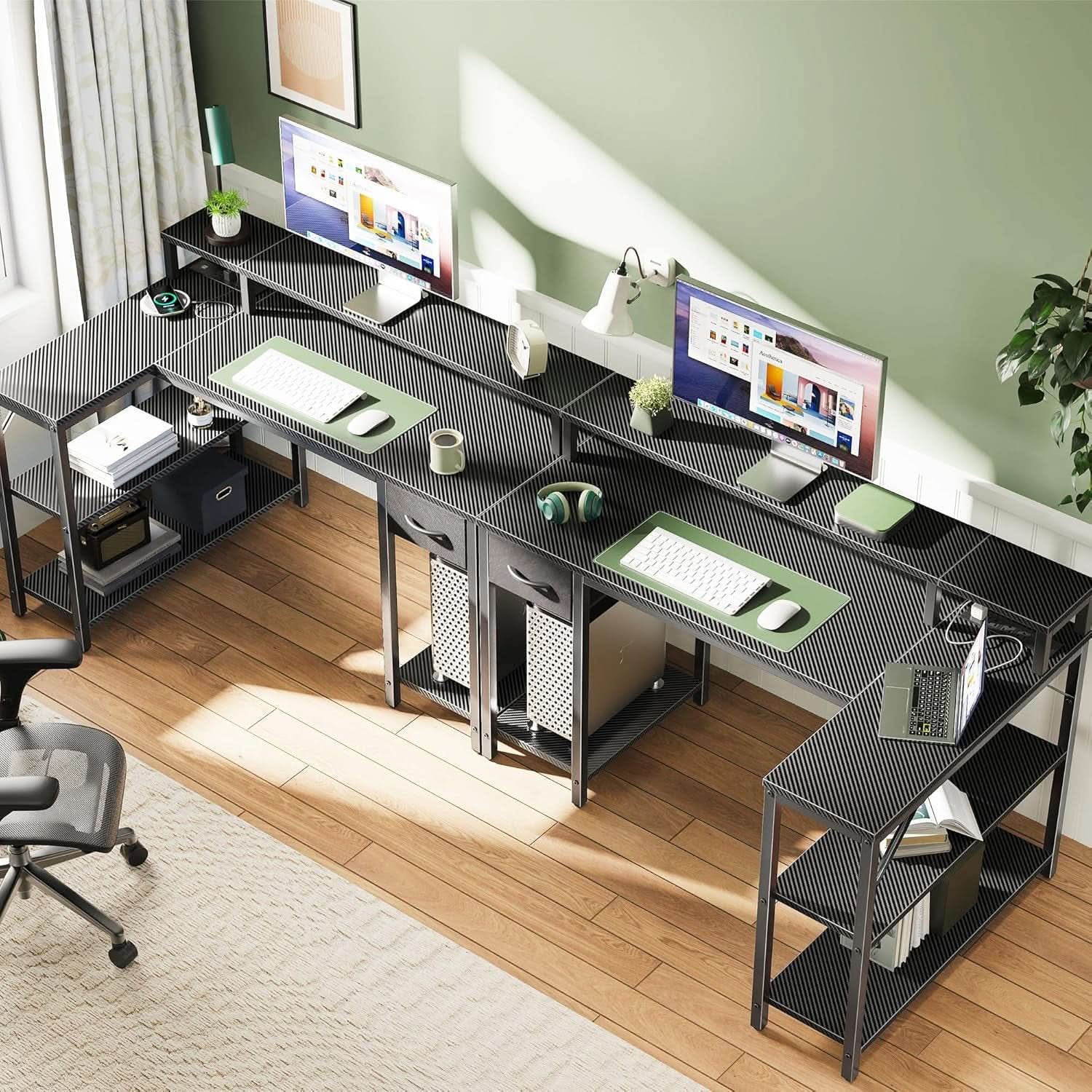47 Inch L Shaped Gaming Computer Desk Power Outlets Plus
