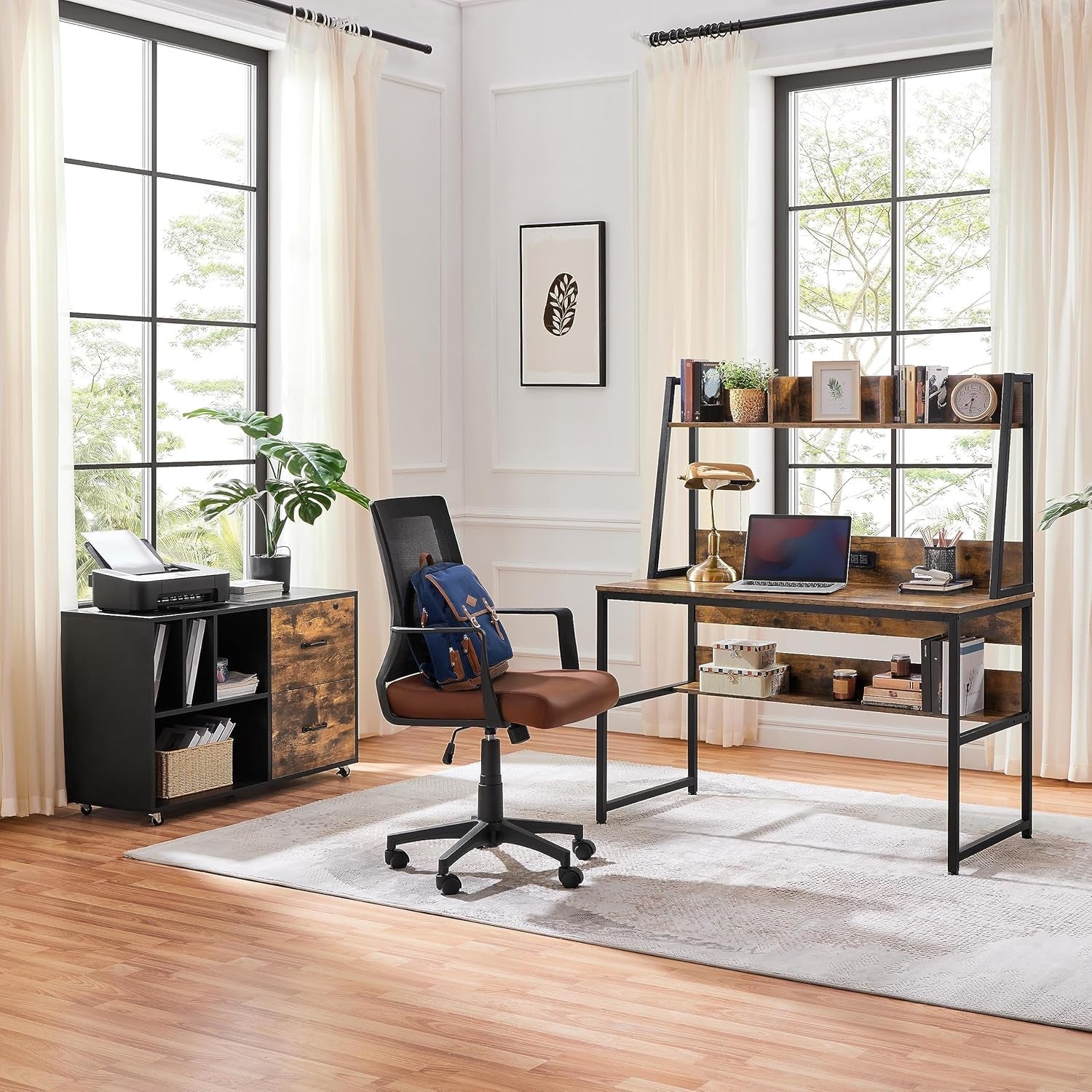 47 Inch Modern Computer Desk With USB Ports Rustic Brown