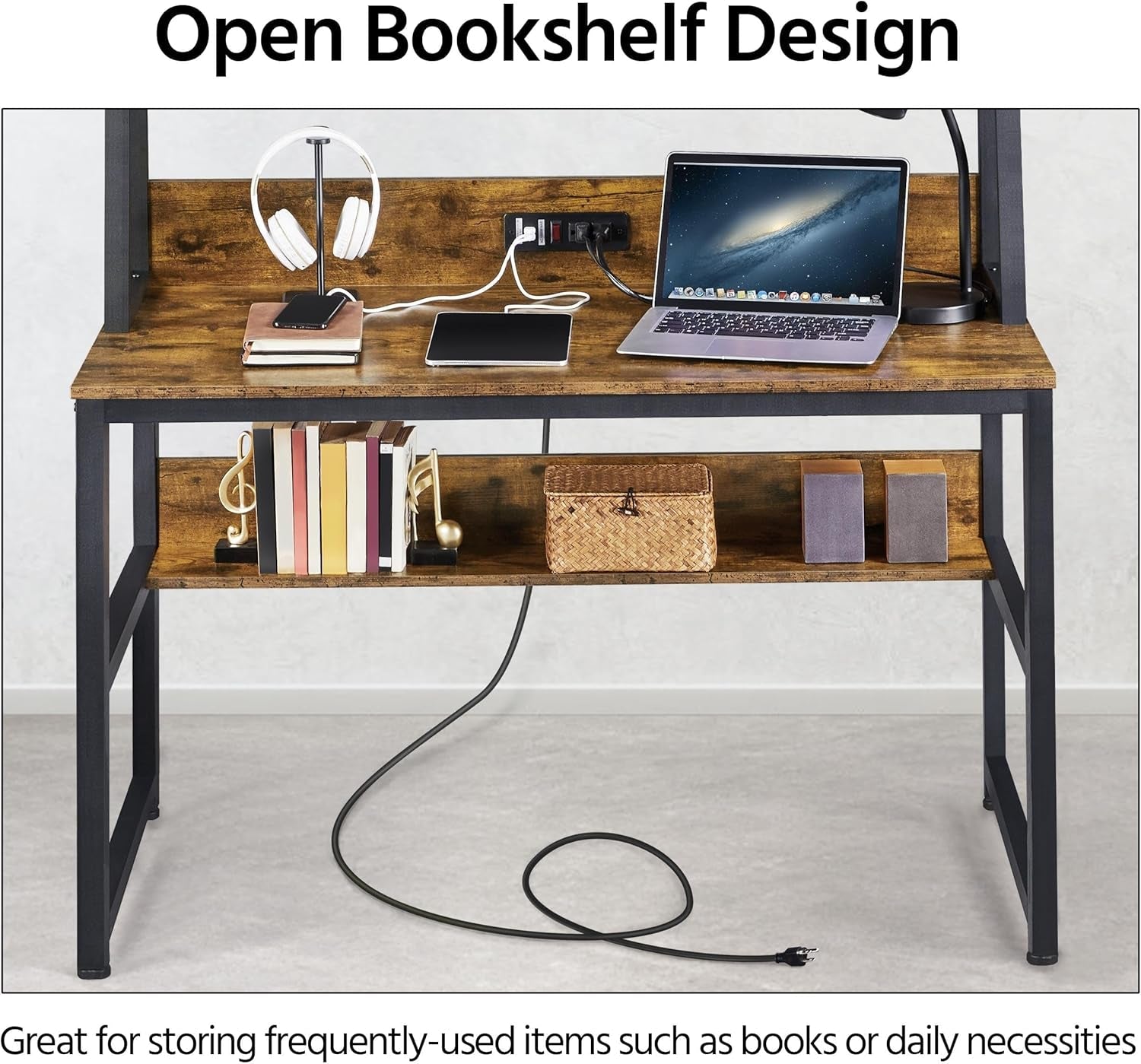 47 Inch Modern Computer Desk With USB Ports Rustic Brown