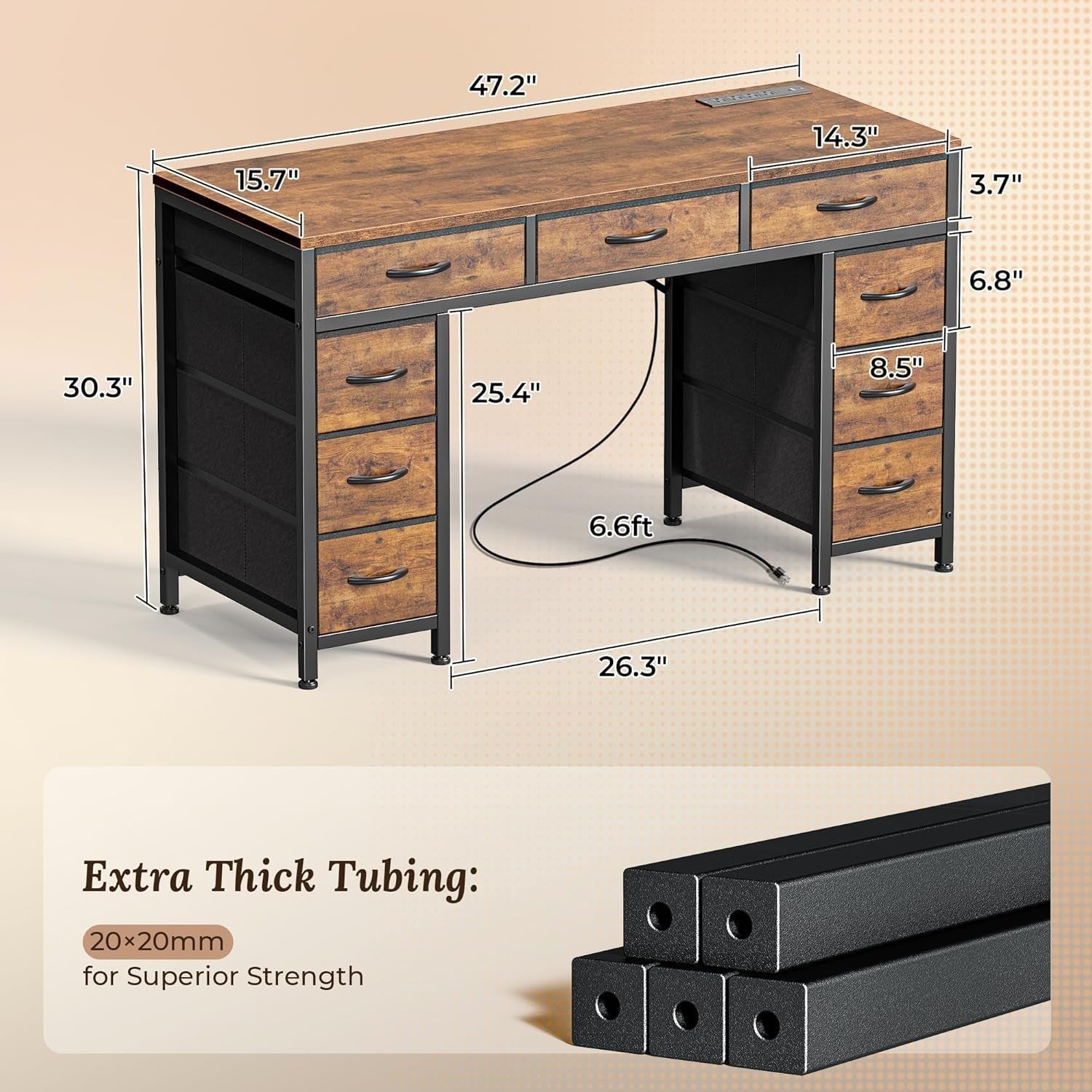 47 Inch Office Desk With USB Charging Outlets For Home Office