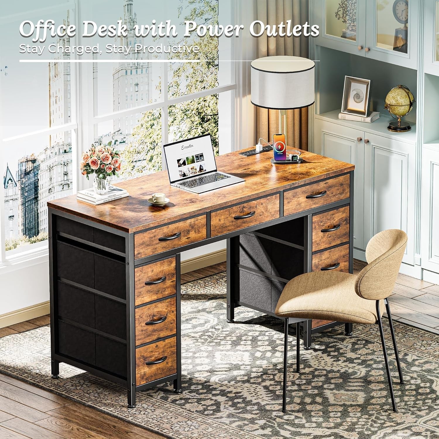 47 Inch Office Desk With USB Charging Outlets For Home Office