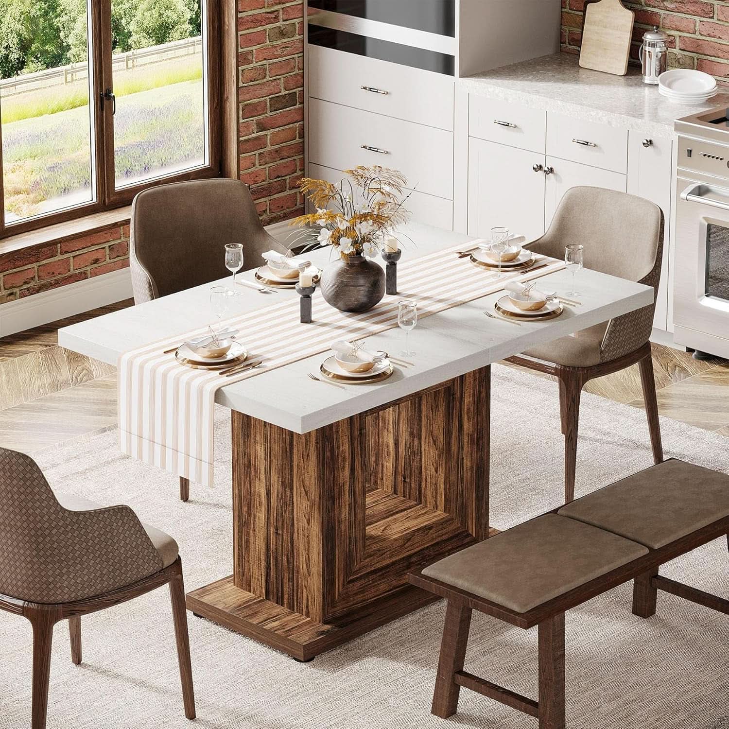 47 Inch Pedestal Dining Table For Small Kitchen Use