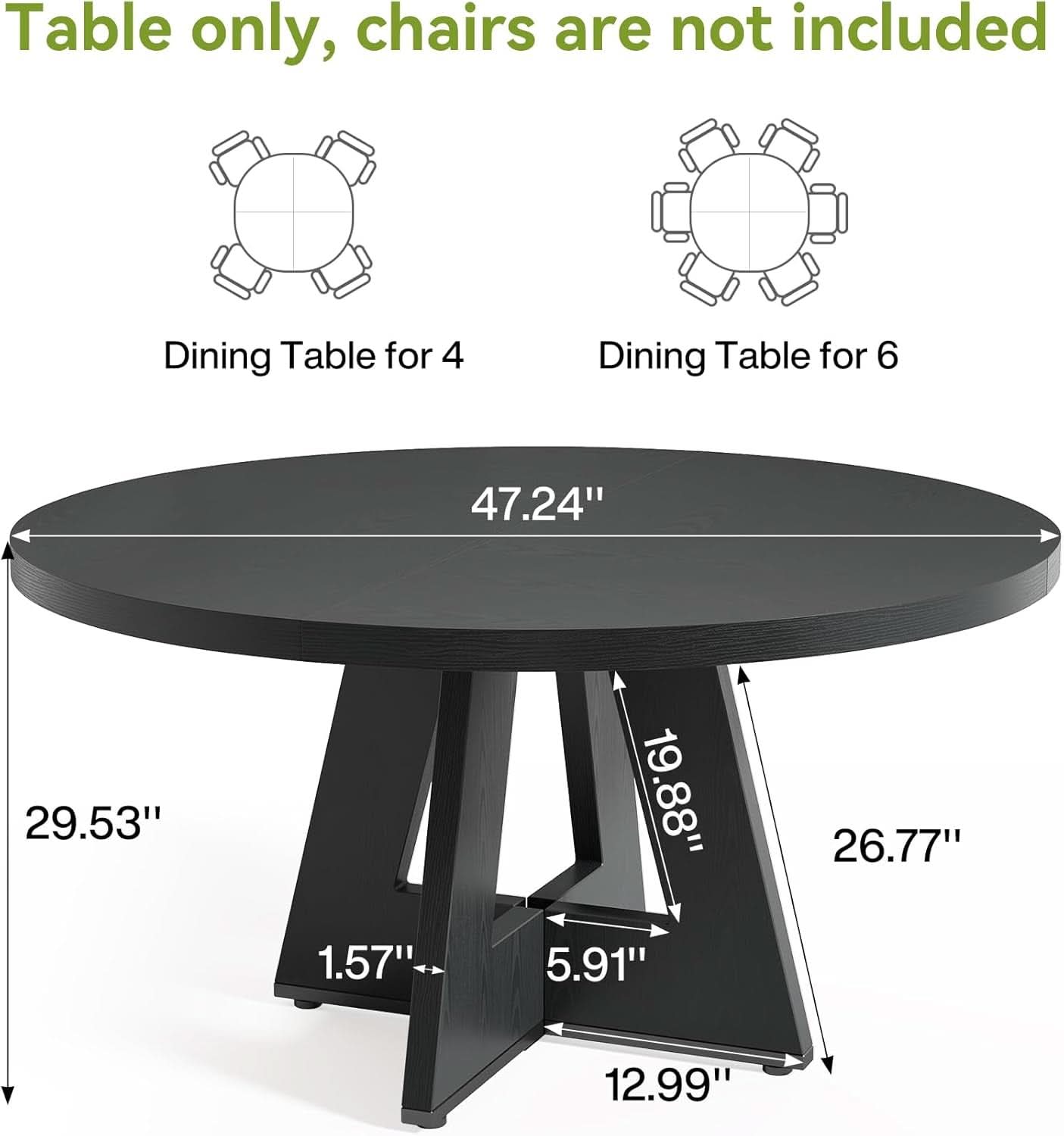 47 Inch Round Dining Table Black With Wooden Pedestal Base