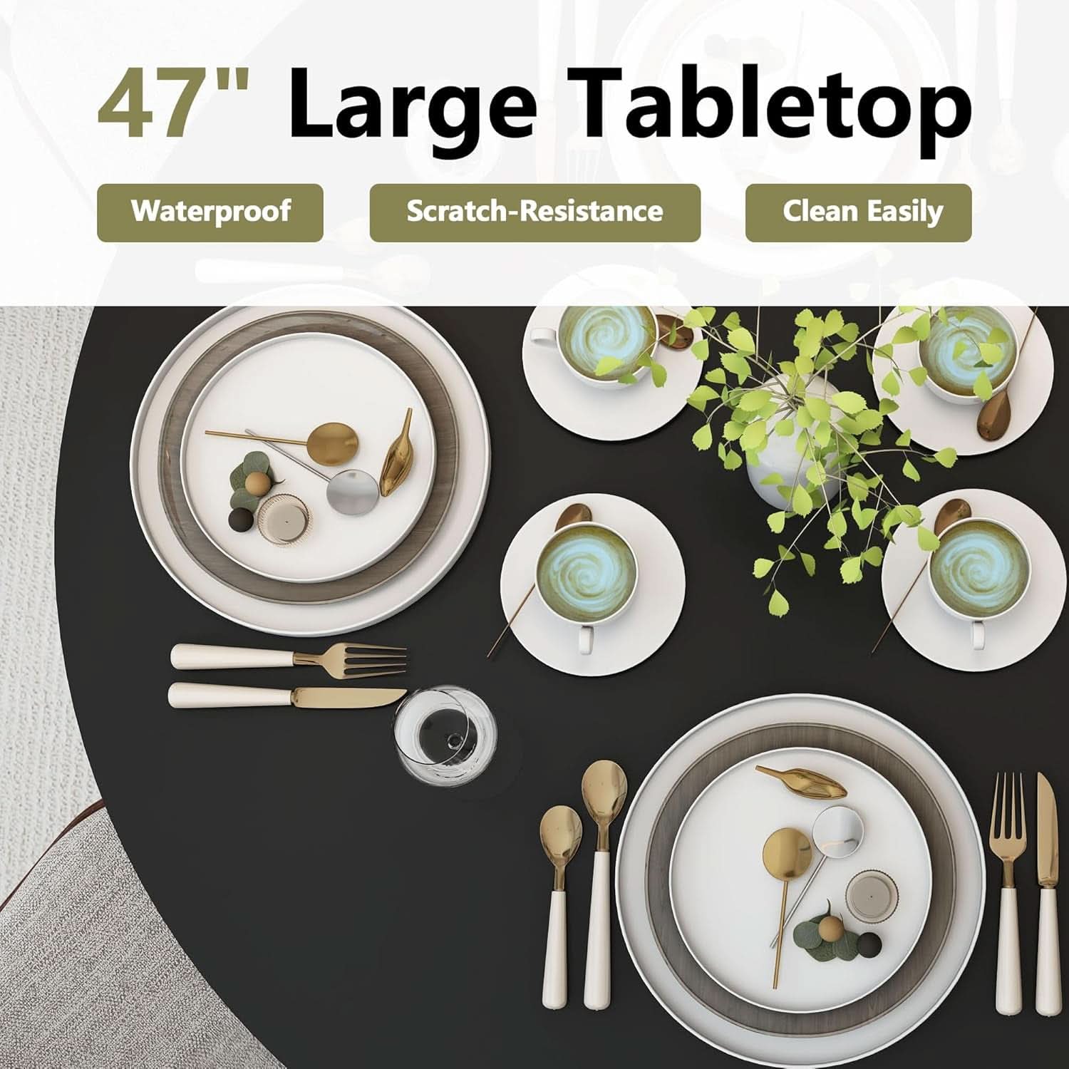 47 Inch Round Dining Table For 4 With Storage Shelf Black