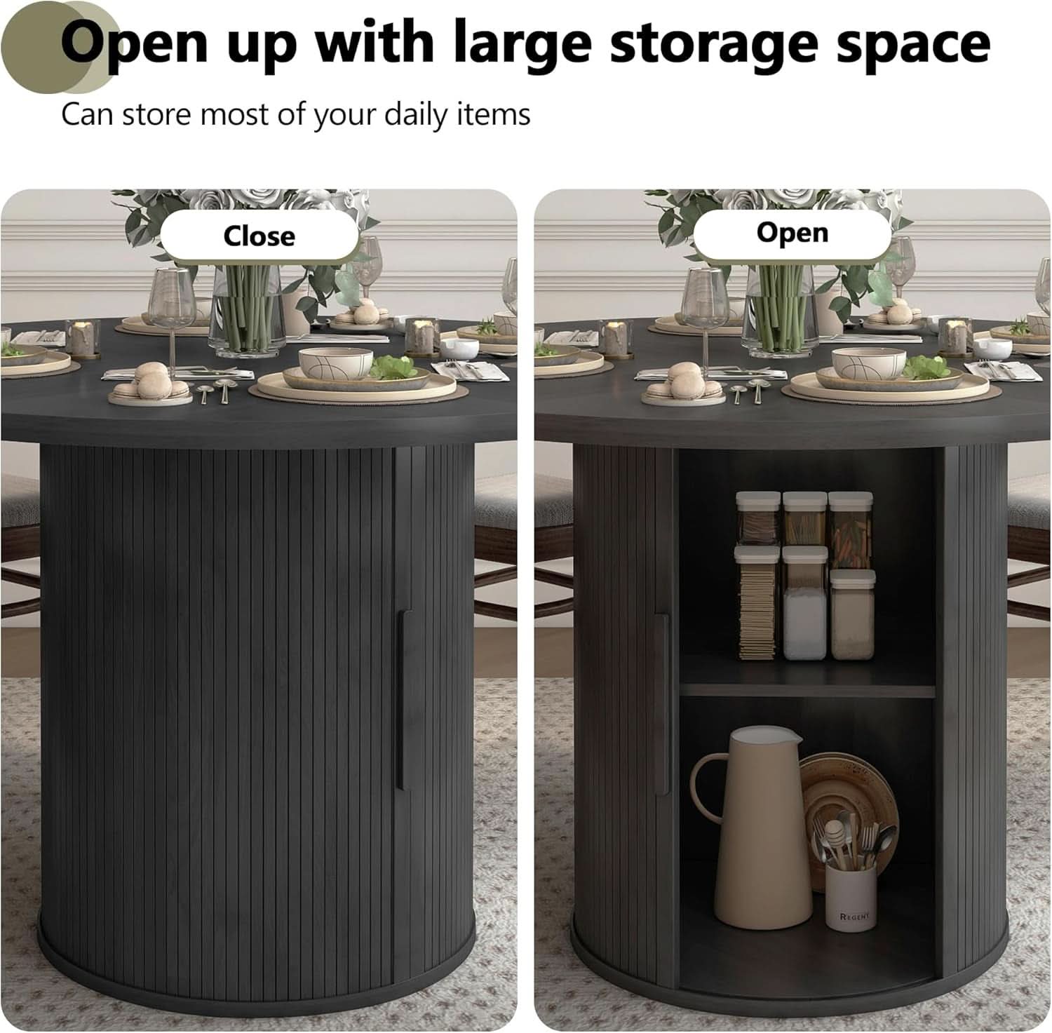 47 Inch Round Dining Table For 4 With Storage Shelf Black