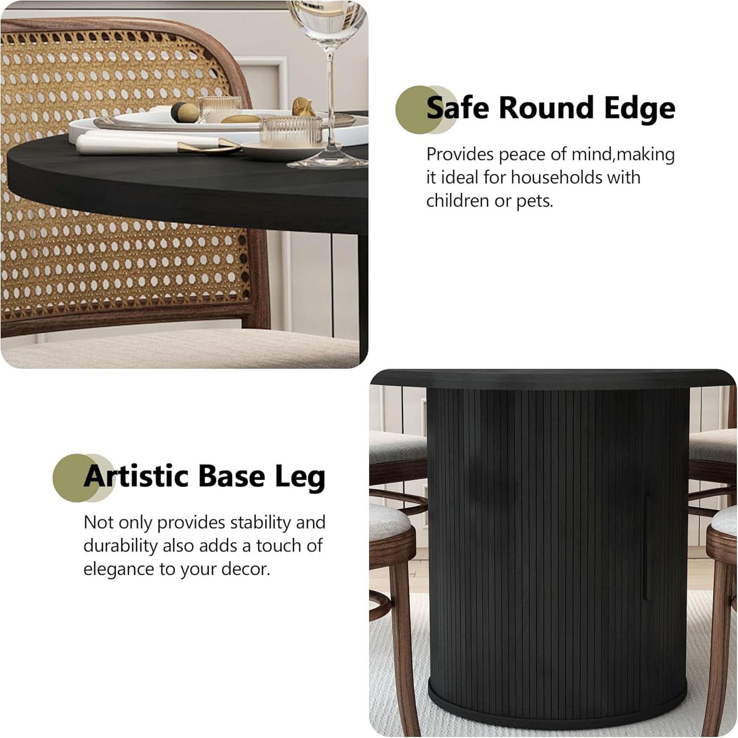47 Inch Round Dining Table For 4 With Storage Shelf Black