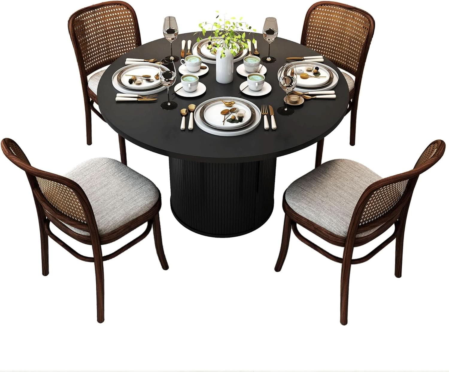 47 Inch Round Dining Table For 4 With Storage Shelf Black