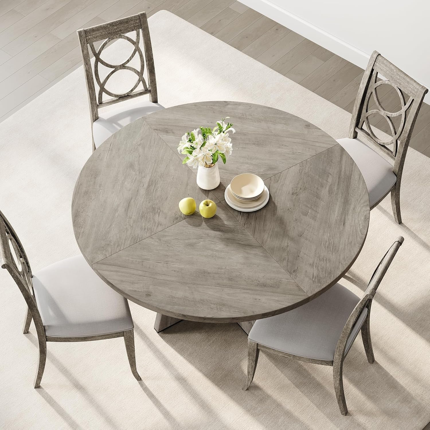 47 Inch Round Dining Table Set Slate Grey Finish Ultra