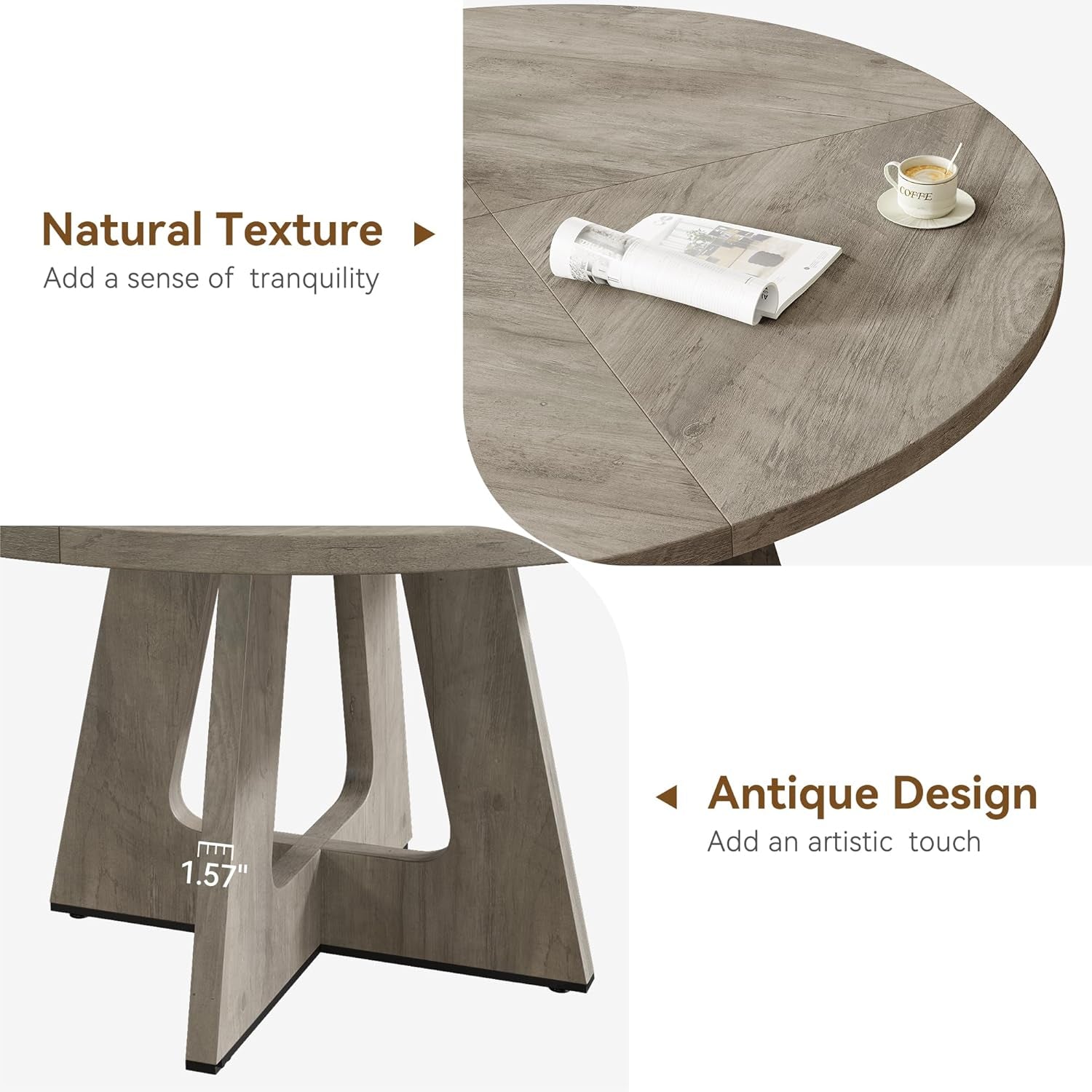 47 Inch Round Dining Table Set Slate Grey Finish Ultra