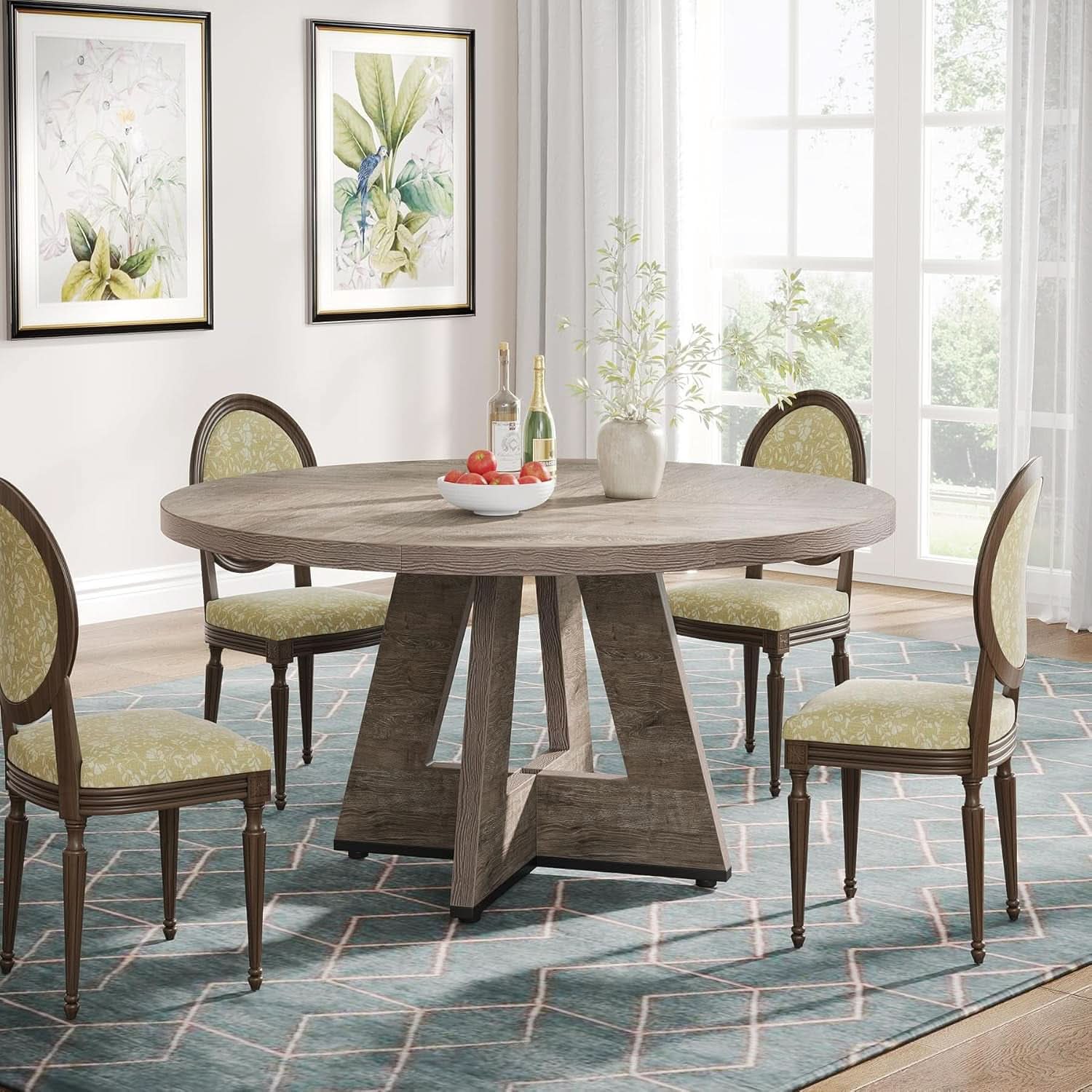 47 Inch Round Farmhouse Dining Table Grey For Four