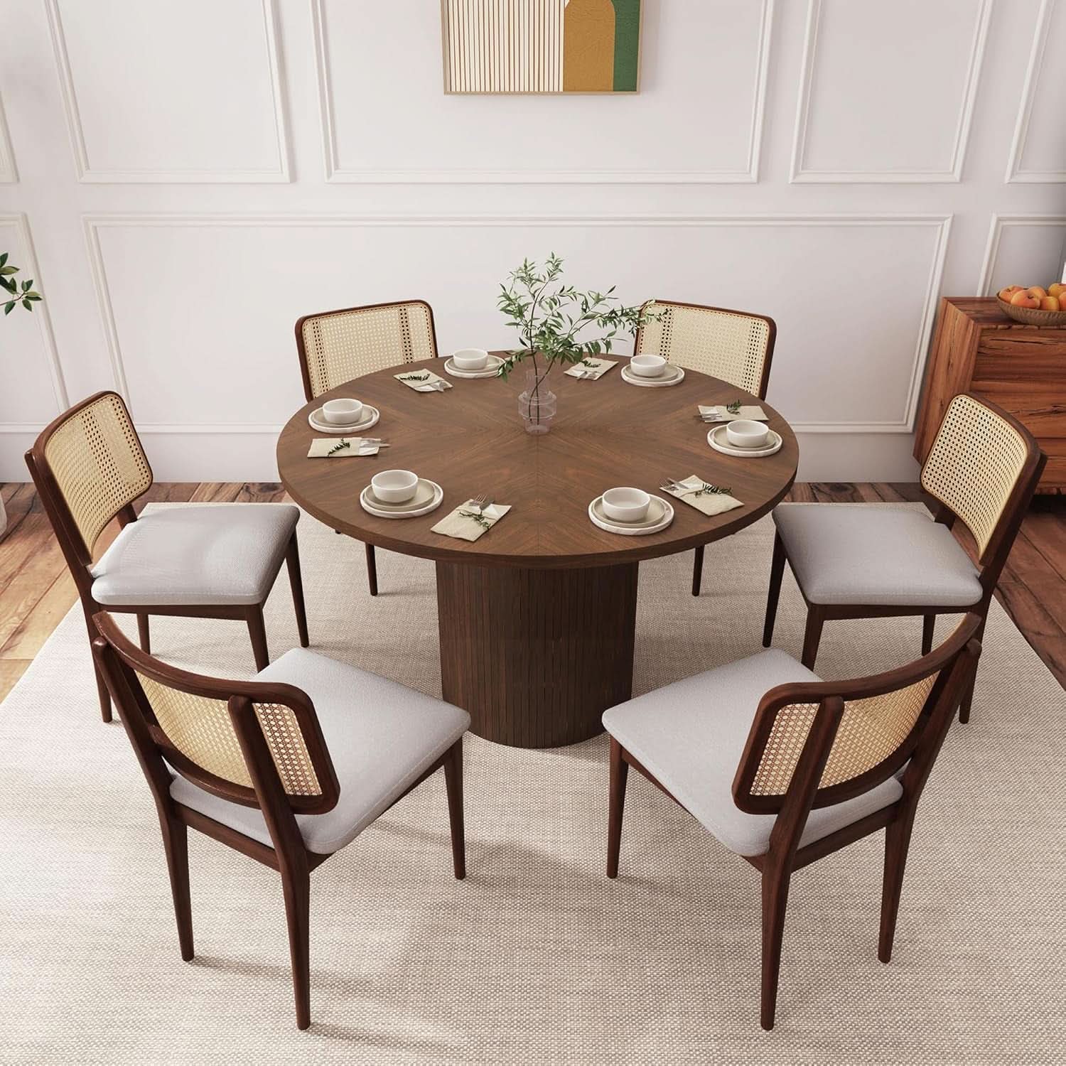 47 Inch Walnut Round Dining Table Farmhouse Kitchen