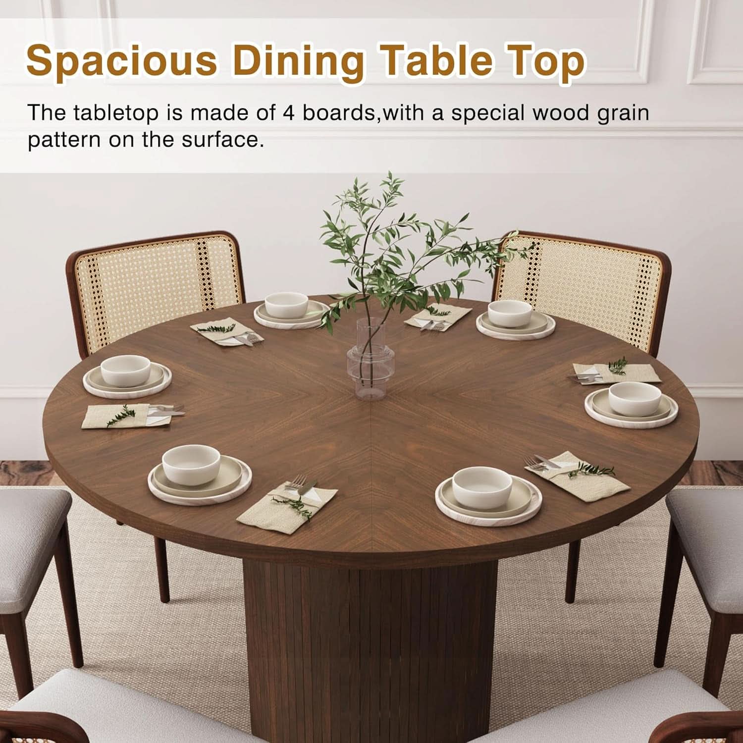 47 Inch Walnut Round Dining Table Farmhouse Kitchen