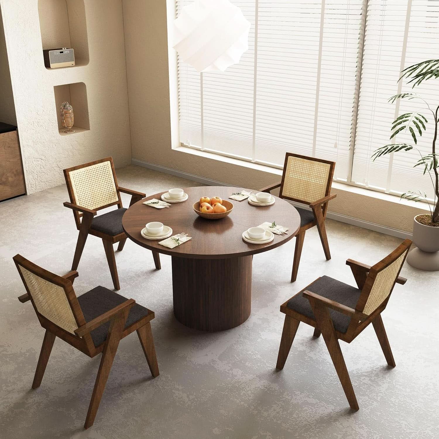 47 Inch Walnut Round Dining Table Farmhouse Kitchen